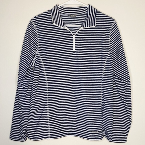 Eddie Bauer Striped 1/4 Zip Fleece Sweatshirt Soft Comfy Casual Gorpcore Size L - Picture 1 of 7